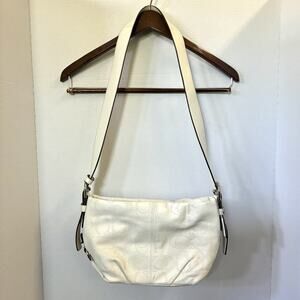 VTG Coach Perforated Leather Shoulder Bag Crossbody Duffle White F19257